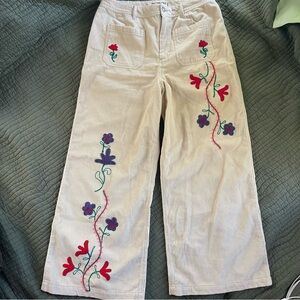 We The Free Winter Bloom Floral Embroidered Cream Wide Leg Pants Size 31